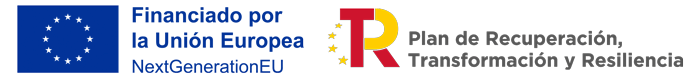 Logotipo de la Unión Europea junto al logotipo y texto del Plan de Recuperación, Transformación y Resiliencia de España.
